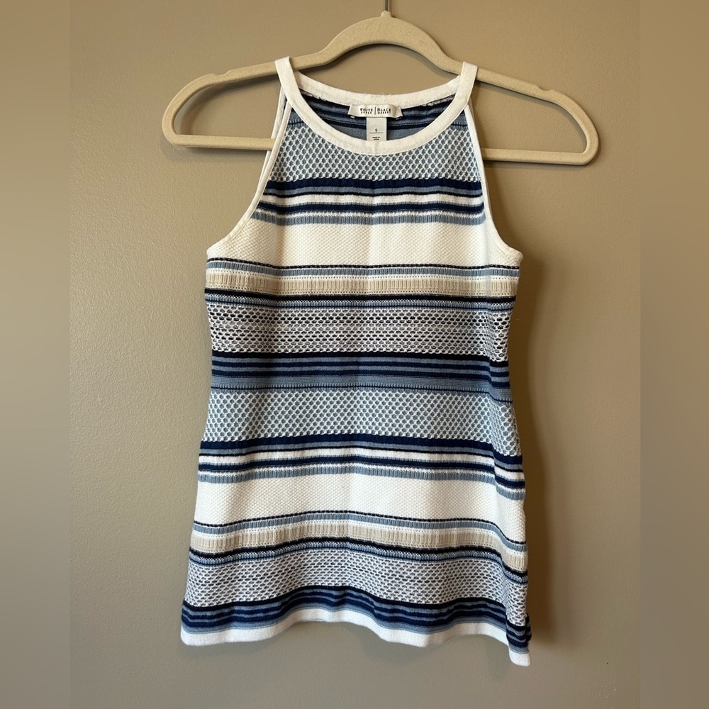 White House Black Market Blue and White Striped Tank Top